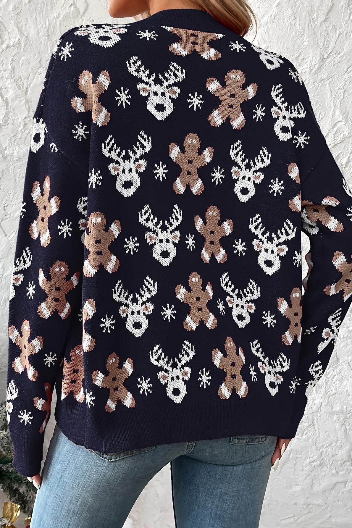 Reindeer Print Plush Knit Christmas Cardigan