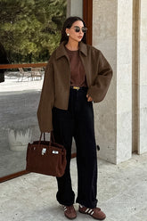 Collared Zip Wool Blend Jacket