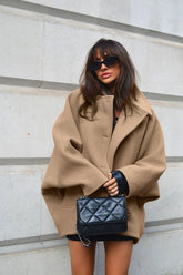 Brown Wool Blend Batwing Coat