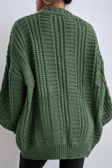 Oversized Cable Knit V Neck Button Cardigan