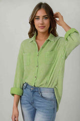 Blouse Textured With Buttons Clothes