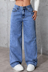 Casual High Waist Relaxed Straight Leg Jeans