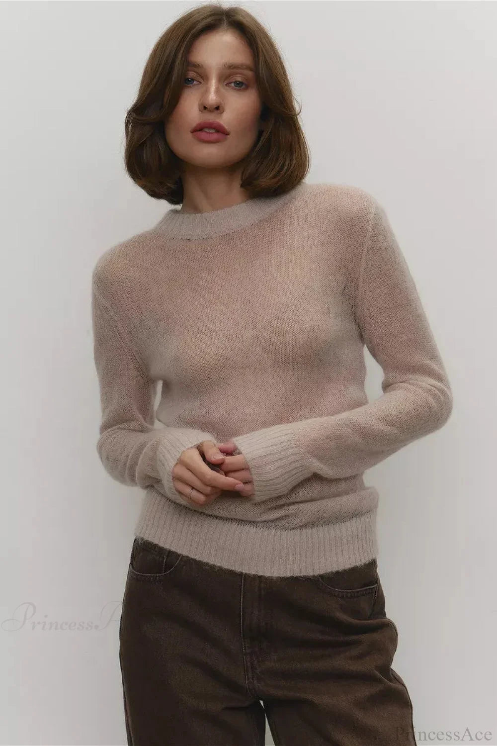 Candy Color Sheer Crew Neck Knit Sweater