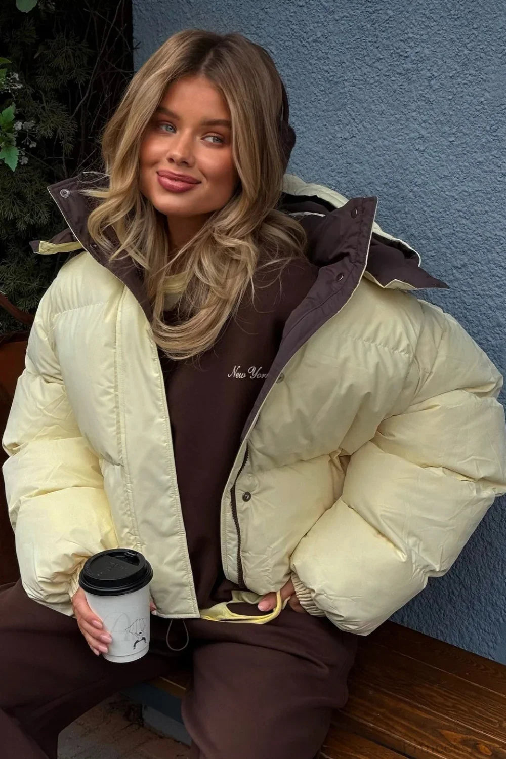 Casual Cropped Color Block Cotton Coat