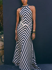 Mono Fluid Stripe Maxi Halter Dress