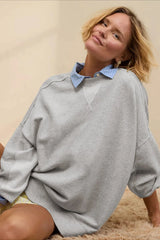 Crew Neck Solid Minimalist Relaxed Sweatshirt Light gray / S