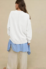 Crew Neck Solid Minimalist Relaxed Sweatshirt White / S