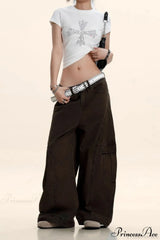 Curved Deconstructed Wide-Leg Cargo Pants Brown / S