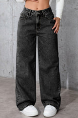 Casual High Waist Relaxed Straight Leg Jeans