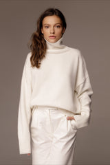 Relaxed Ribbed Turtleneck Knit Sweater