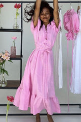 V-Neck Tie Waist Short Sleeve Boho Dress