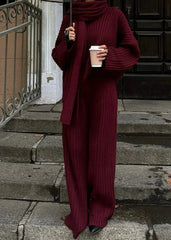 V-Neck Sweater and Wide-Leg Trousers Set