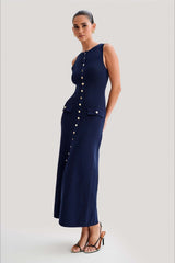 Fashion Buttoned Knit Work Dress