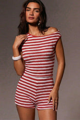 Stripe Bralette Shorts Knit Set