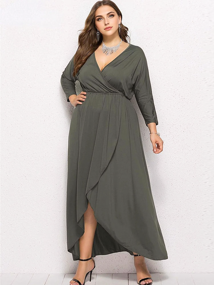 JuliaFashion - 2024 Solid Curve Pleated Waist Party Ruffled Dress
