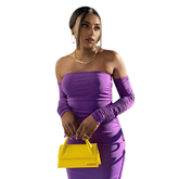Julia Fashion - Sexy Slash Neck Off Shoulder Long Sleeve Bodycon Midi Dress