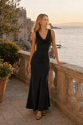 Satin Bodycon Backless Fish Maxi Dress
