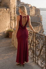 Satin Bodycon Backless Fish Maxi Dress