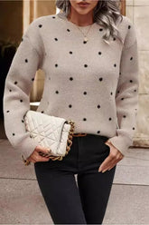 Textured Dot Crew Neck Pullover Knit Sweater
