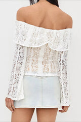 Off Shoulder Lace Patchwork Bodycon Long Sleeve Tee