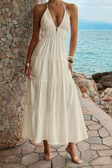 Halter Deep V Tiered Vacation Dress