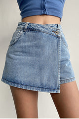 High Waist A Line Denim Skort