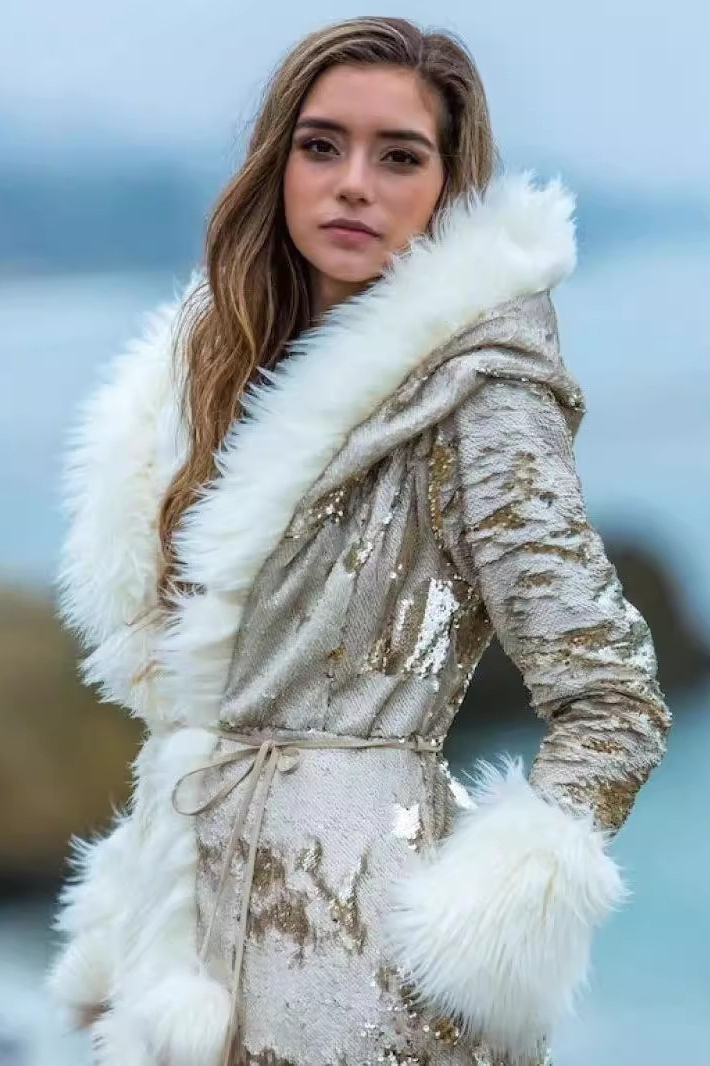 Faux Fur Sequin Hooded Cosplay Party Christmas Outerwear