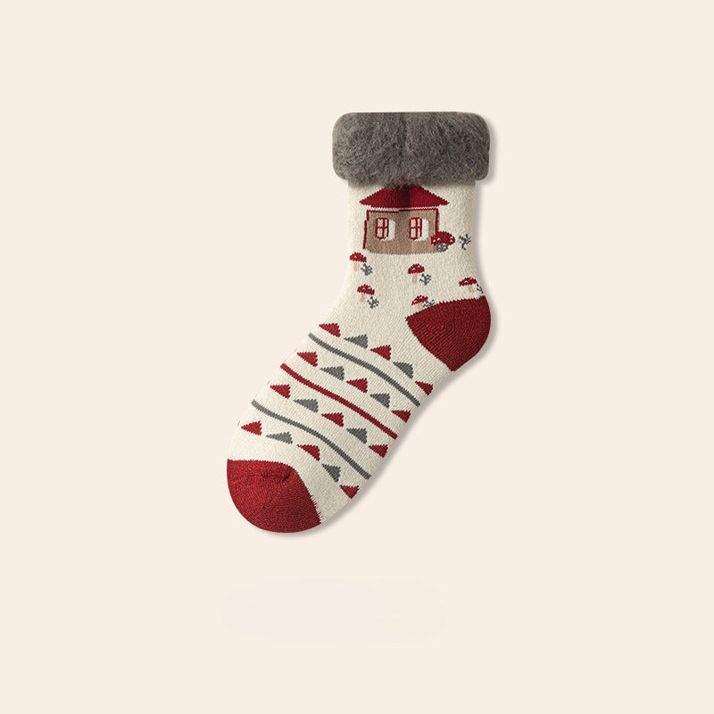 Plush Extra Thick Terry Red Mid Length Christmas Socks