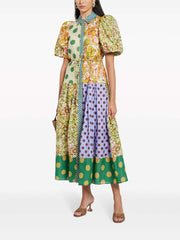 Exquisite Retro Floral Print Puff Sleeve Midi Dress