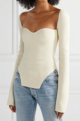 Sweetheart Neck Asym Hem Fitted Sweater