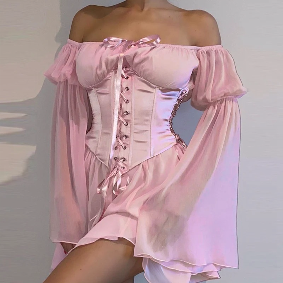 Julia Fashion - Off Shoulder Mesh Yarn Short Dress