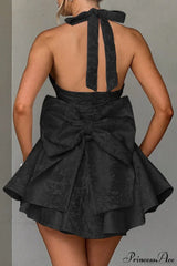 Elegant Evening Halter Bow Tie Party Dress
