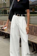 Elegant High Waist White Wide Leg Pants