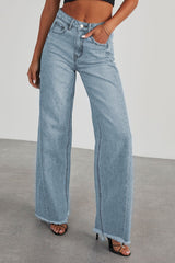 Solid Minimalist Washed Wide Leg Jeans