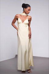 Halter Satin Sash Silk Dress