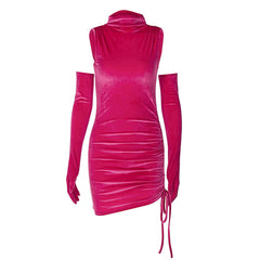 High Neck Ribbed Knit Modern Long Sleeve Maxi Dress L / Hot Pink Party Dresses-L