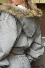 Fuzzy Solid Long Sleeve Zip-Up Hoodie