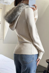 Knitted Fleece Collar Waist-Cinched Zip Hoodie