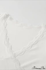 Lace Paneled V-Neck Tie-Waist Long-Sleeve Slim Knit Top