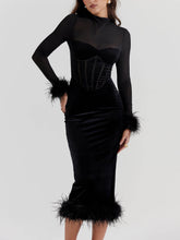 Elegance in Velvet - Black Velvet Midi Dress