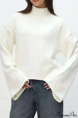 Mock Neck Bell-Sleeve Loose Short Sweater