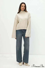 Mock Neck Bell-Sleeve Loose Short Sweater