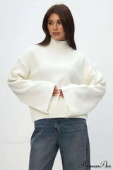 Mock Neck Bell-Sleeve Loose Short Sweater White / S