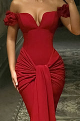 Off-Shoulder Slim Fitted Maxi Party Dress