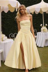 Off Shoulder Split Fitted Elegant Maxi Dress Yellow / S