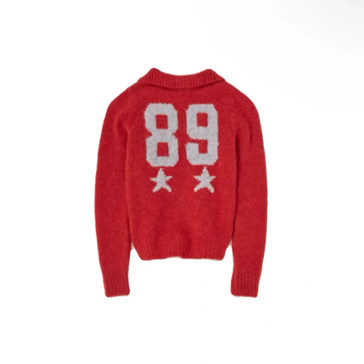 Red Wool Blend Knitted Crochet Letter Lapel Casual Christmas Sweater / S Sweaters-L