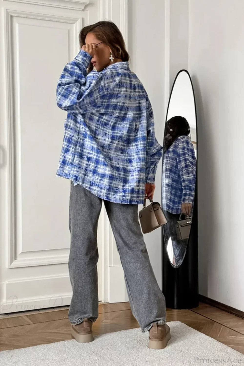 Plaid Long Sleeve Loose Casual Blouse
