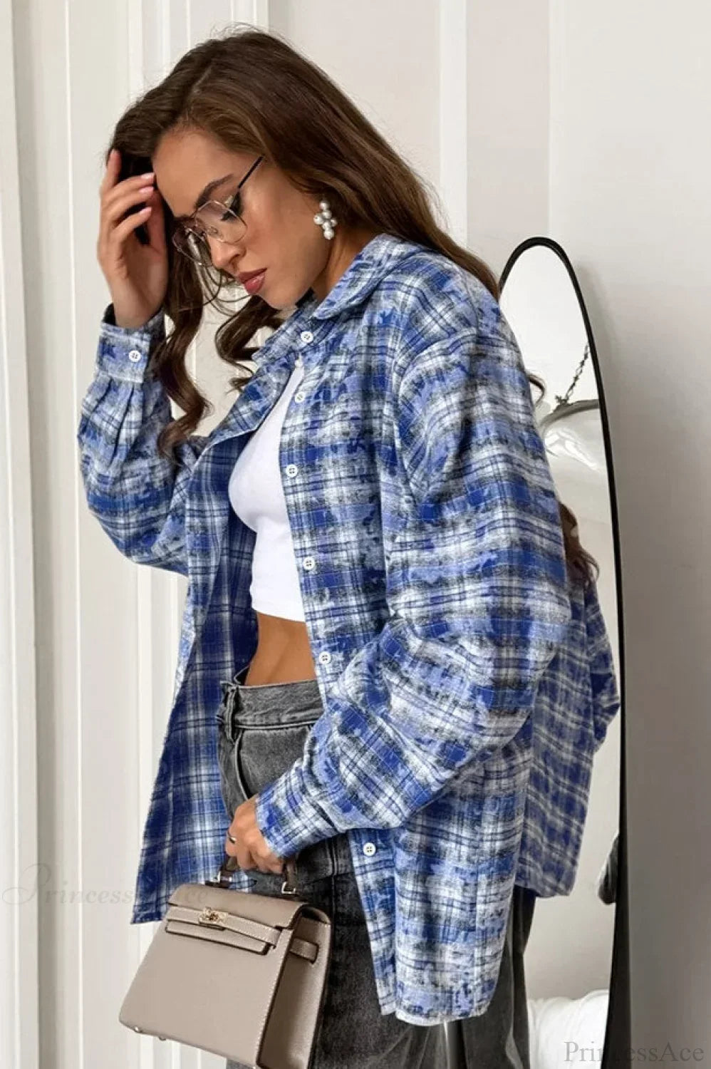 Plaid Long Sleeve Loose Casual Blouse