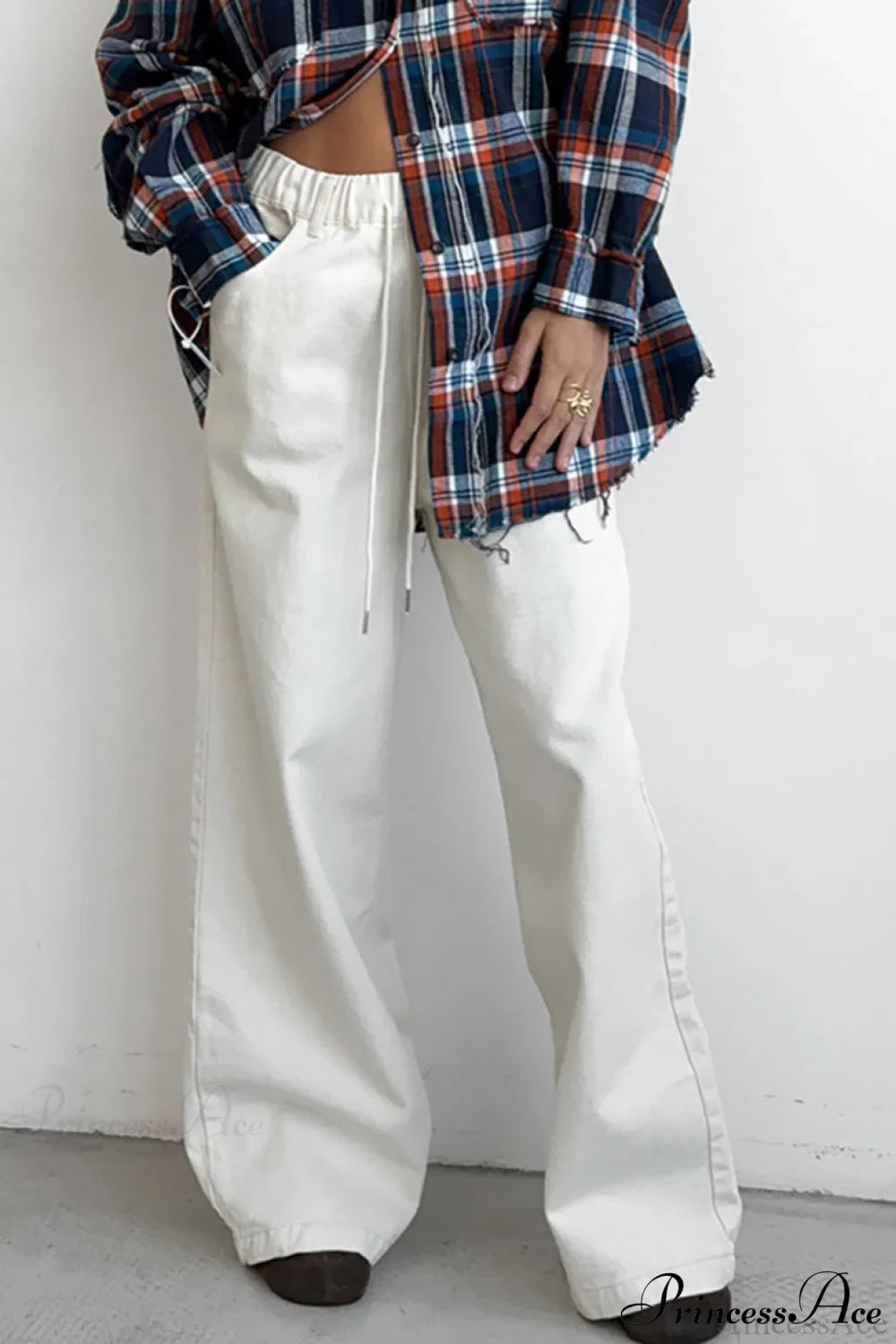 Pure Cotton White Drawstring Denim Pants