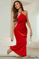 Satin Spaghetti Strap Sexy Party Dress Red / XS